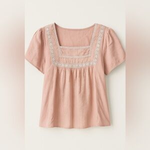 Knox Rose Blush Pink Lace Trim Blouse